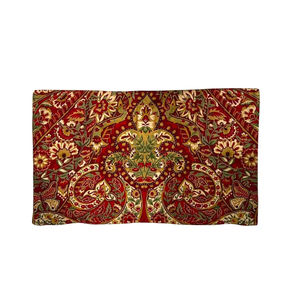 Pottery Barn Rosalie‎ Pillow Cover Red Green Floral Paisley Decorative Accent